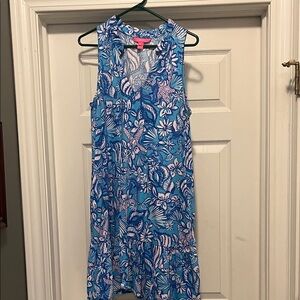 Blue and Pink Floral Sleeveless Dress